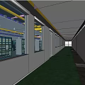 Modern Elevator Corridor With Colorful Pipes White Walls And Green Turf Floor