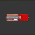 Red Fire Truck with Yellow and Red Stripes Equipped with Ladder on Top 3D Rendering
