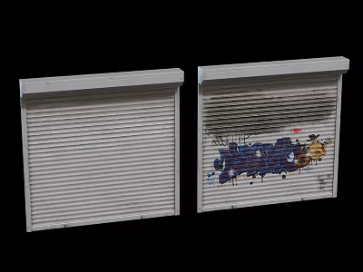 Two Exterior Folding Doors One Clean and One With Graffiti Art 3d model