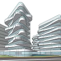 Modern Office Building Architecture With Unique Wavy Structure And Glass Facade 3d model