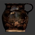 Handcrafted Clay Jug With Brown Black Textured Surface And Curved Handle