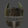 Silver Vintage Helmet With Ornate Carved Patterns And Shiny Metallic Finish