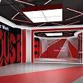 Modern Sweet Dance Fitness Studio Interior With Red White Design And Glass Walls