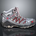 Gray Mid Top Hiking Boots With Red Stripes And Non Slip Sole For Outdoor Trekking