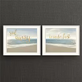 Two Framed Seaside Landscape Paintings With Beach Ocean Waves And Sky