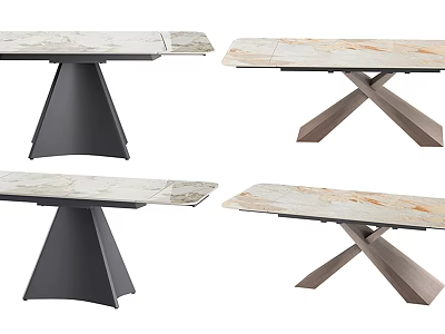 Modern Dining Tables With Marble Tops And Conical Or X Shaped Metal Bases 3d model