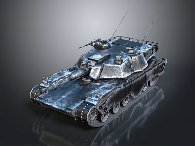 Shiny Metallic Armored Tank With Turret Two Antennas Heavy Tracks And Reflective Surface 3d model