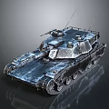 Shiny Metallic Armored Tank With Turret Two Antennas Heavy Tracks And Reflective Surface