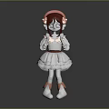 Cute 3D Character Model With Red Hair Pink Accessories White Dress And Pink Shoes