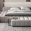 Modern Bedroom Interior Design With Gray Furniture Decorative Painting Floor Lamp And Window