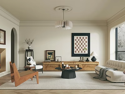 Elegant Modern Living Room Interior Design With Sofa Coffee Table TV Stand And Chandelier 3d model