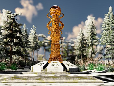 Chinese Panlong Moire Pillar Etiquette Pillar Square Pillar 3d model