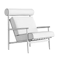 Comfortable Light Beige Upholstered Lounge Chair With Black Metal Frame And Armrest Design