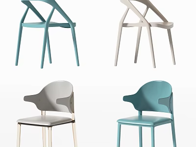 Modern Minimalist Leisure Chairs In Blue And Gray With Curved Backrest And Slender Legs 3d model