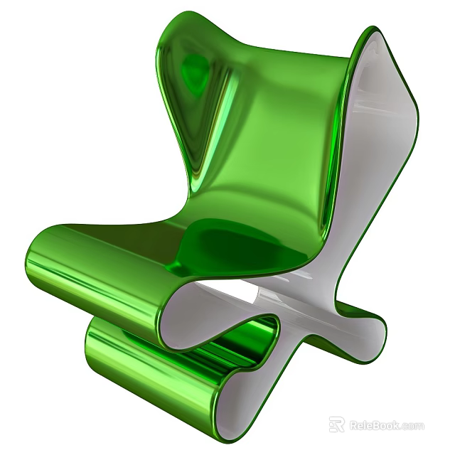 Green Modern Leisure Chair Featuring Sleek Curved Design And Shiny Surface 3d model 