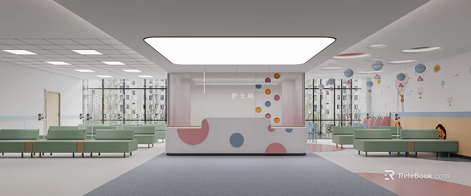 Hospital Outpatient Nurse Station In Bright Modern Waiting Area 3d model 