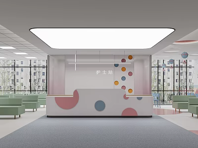 Hospital Outpatient Nurse Station In Bright Modern Waiting Area 3d model
