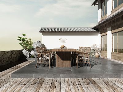 New Chinese Courtyard Homestay Courtyard Landscape model