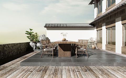 New Chinese Courtyard Homestay Courtyard Landscape 3d model