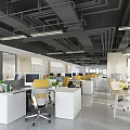 Modern Public Office Space With Open Layout Yellow Chairs White Desks Computers And Natural Light