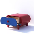 Modern Red and Blue Bedside Table with Drawer and Red Legs Design 3d model
