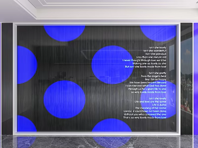 Modern Background Wall Design With Blue Circles And Text Elements 3d model
