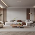 Modern Living Room Featuring L Shaped Sofa Wooden Coffee Table Green Plants And Herringbone Floor