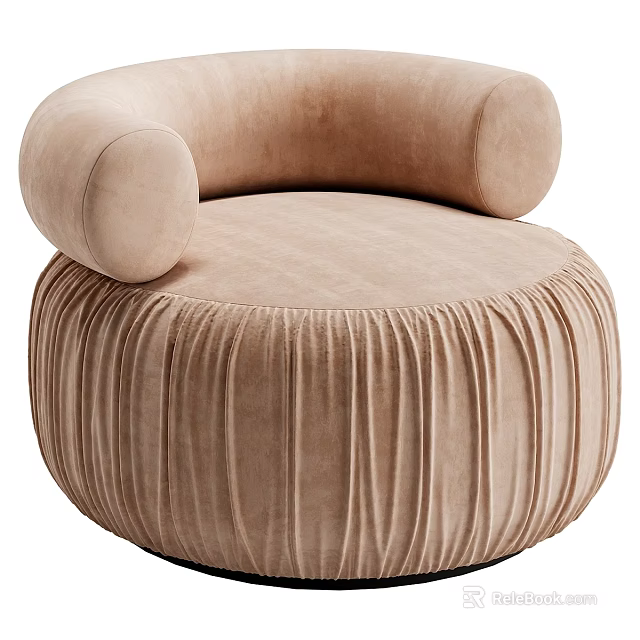 Beige Velvet Leisure Chair With Round Armrests And Pleated Base Design 3d model 