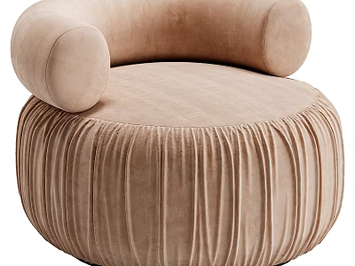 Beige Velvet Leisure Chair With Round Armrests And Pleated Base Design 3d model