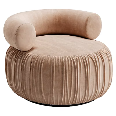 Beige Velvet Leisure Chair With Round Armrests And Pleated Base Design 3d model