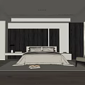 Elegant Modern Bedroom Interior Featuring King Bed Wooden Accent Wall And Neutral Bedding