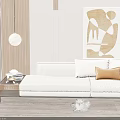 Modern Light Beige Chaise Lounge With Cozy Pillows Wooden Elements And Abstract Painting