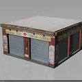 Small Commercial Building with White Roof Red Border Roller Shutters and Tobacco Post Office Signboards