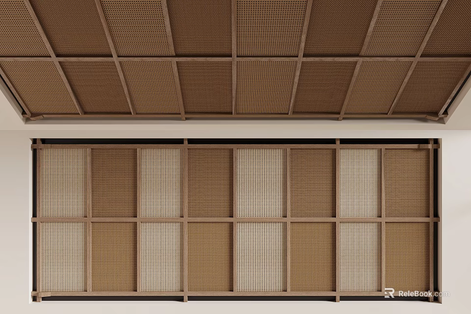 Modern Interior Ceiling Design With Grid Pattern And Textured Panels 3d model