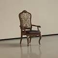 Traditional Wooden Dining Chair With Carved Backrest Floral Pattern Fabric Armrests And Curved Legs