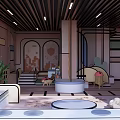 Indoor Garden Landscape Design Featuring Arched Doorways Wooden Ceiling And Green Plants