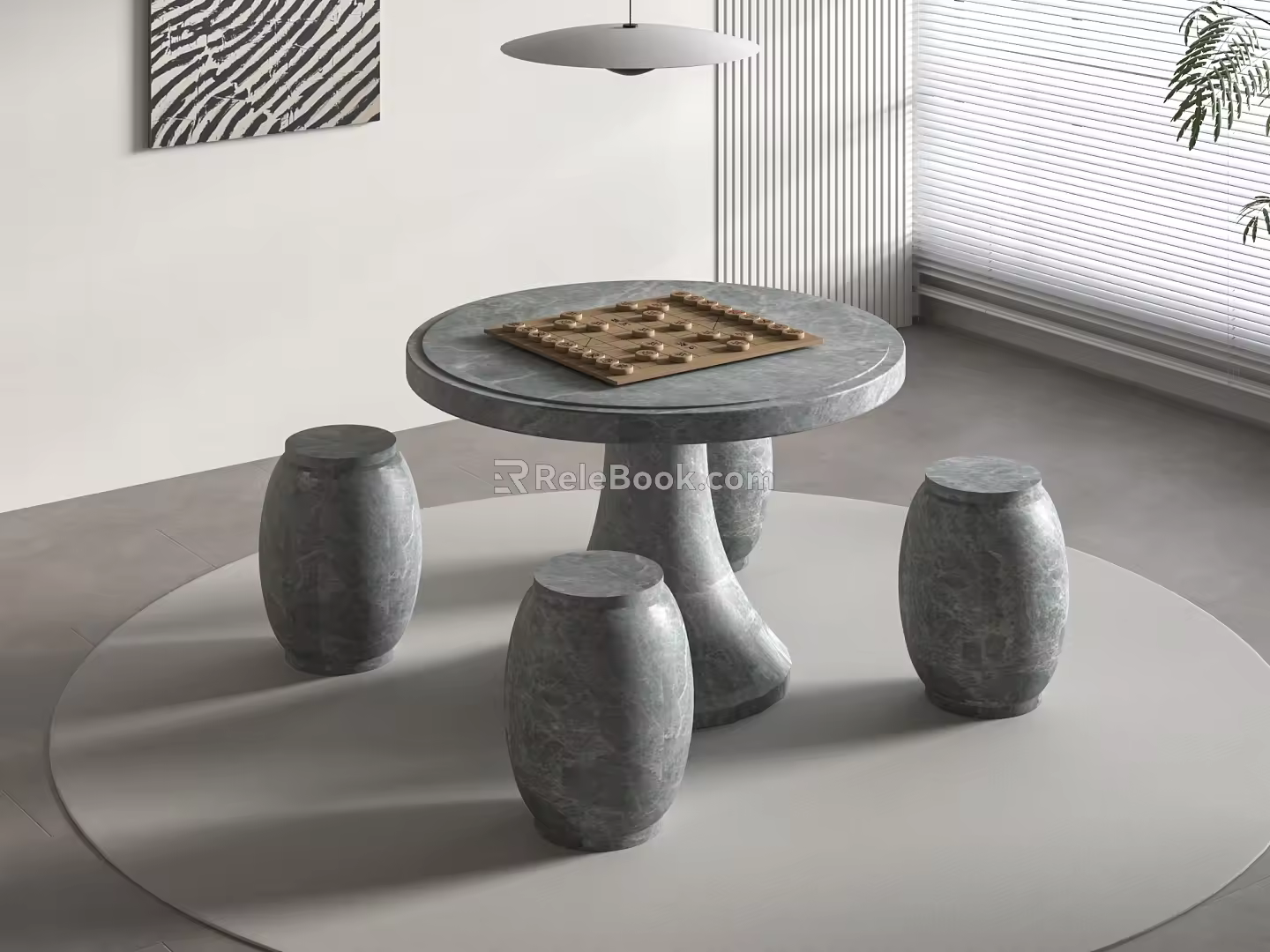 New Chinese Style Stone Table Stone Bench Chess Go Chess 3d model