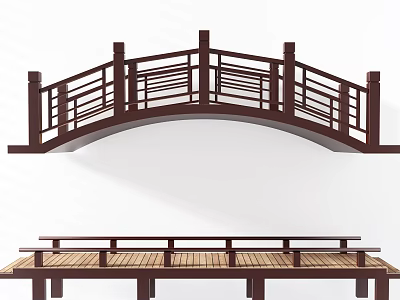 Traditional Wooden Arch Bridge With Intricate Railings And Smooth Deck Design 3d model