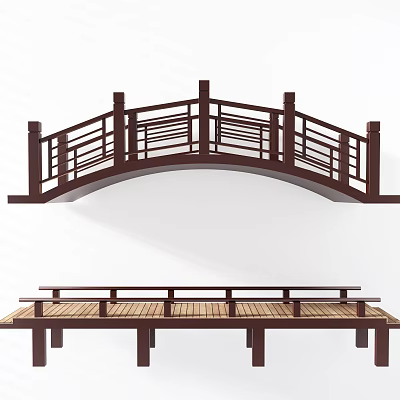 Traditional Wooden Arch Bridge With Intricate Railings And Smooth Deck Design 3d model