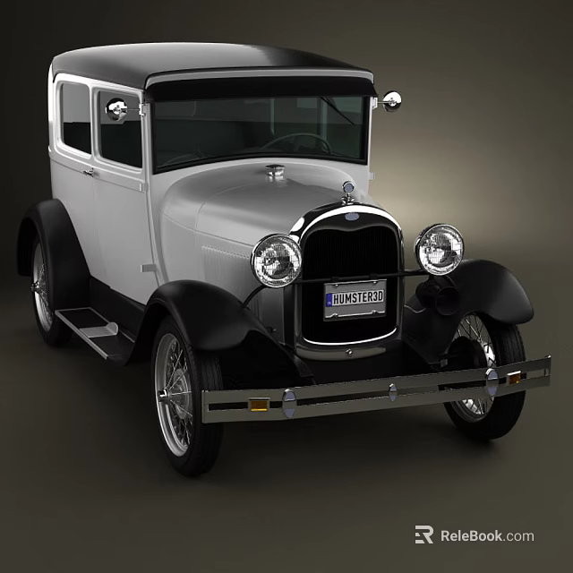 Vintage Classic Car With Silver And Black Body Round Headlights And Chrome Grille 3d model 