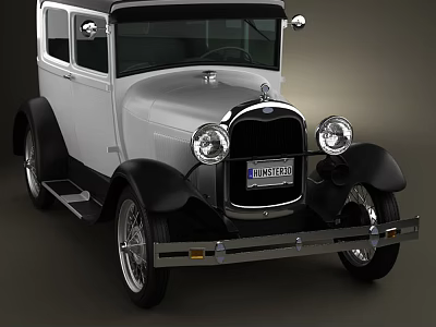Vintage Classic Car With Silver And Black Body Round Headlights And Chrome Grille 3d model