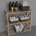 Wooden Bathroom Storage Shelf with Baskets Towels Toilet Paper and Toiletries Organizer