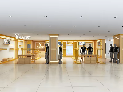 Modern Clothing Store Interior With Mannequins Shelves Display Counters And Tile Floor 3d model