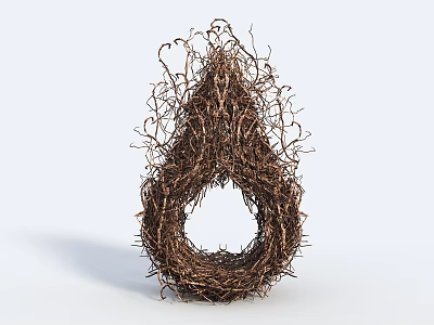 Natural Woven Twigs Teardrop Shaped Decorative Garden Ornament with Central Hole 3d model