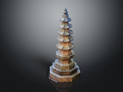 Traditional Stone Pagoda With Multi Tiered Structure And Hexagonal Base Design 3d model