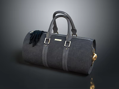 Modern Gray Handbag With Metal Buckle Handles And Black Gloves Accessory 3d model