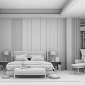 Modern Bedroom Interior Design With Wooden Paneled Walls Large Bed Nightstands Table Lamps And Armchair