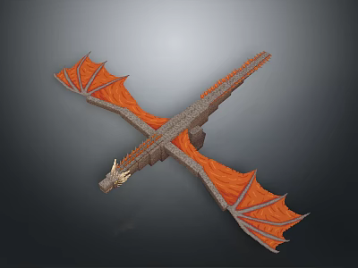 3D Dragon Model With Orange Wings And Gray Body In Flying Pose Detailed Scaled Design 3d model
