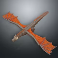 3D Dragon Model With Orange Wings And Gray Body In Flying Pose Detailed Scaled Design