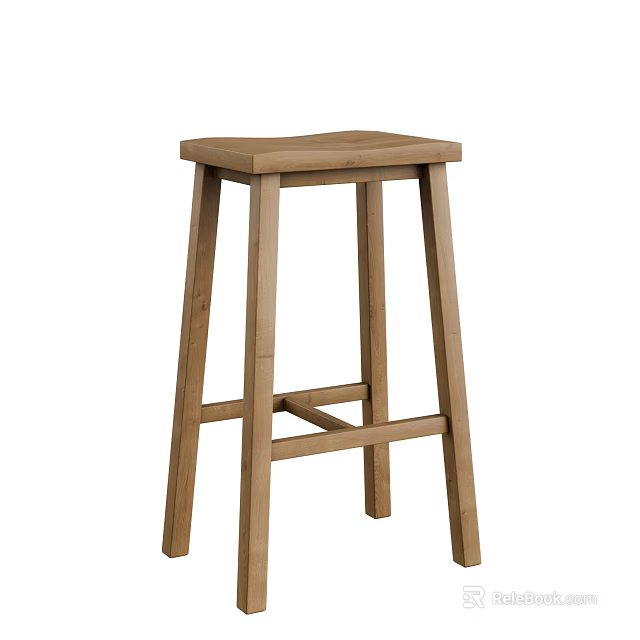 Wooden Bar Stool With Square Seat And Crossed Legs Simple Design 3d model 